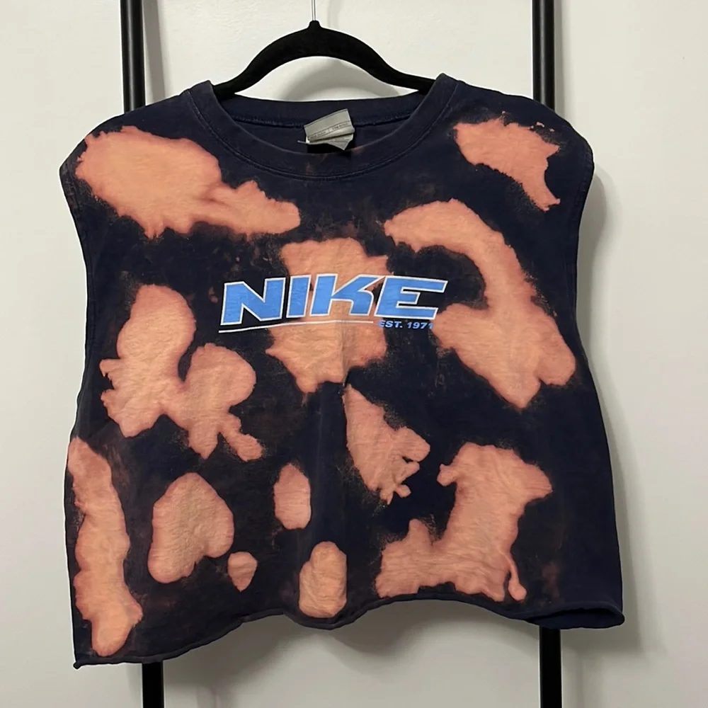 Vintage Nike Crop Top T-shirt Tie Dye Cotton Women Size L Y2K